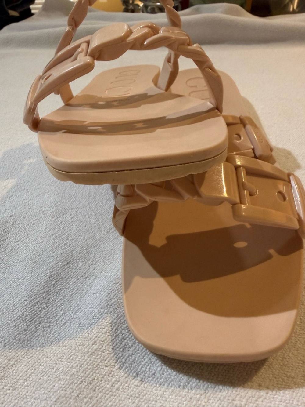 Gucci Beige Chain-Link Buckle Slide Sandals - Picture 8 of 16